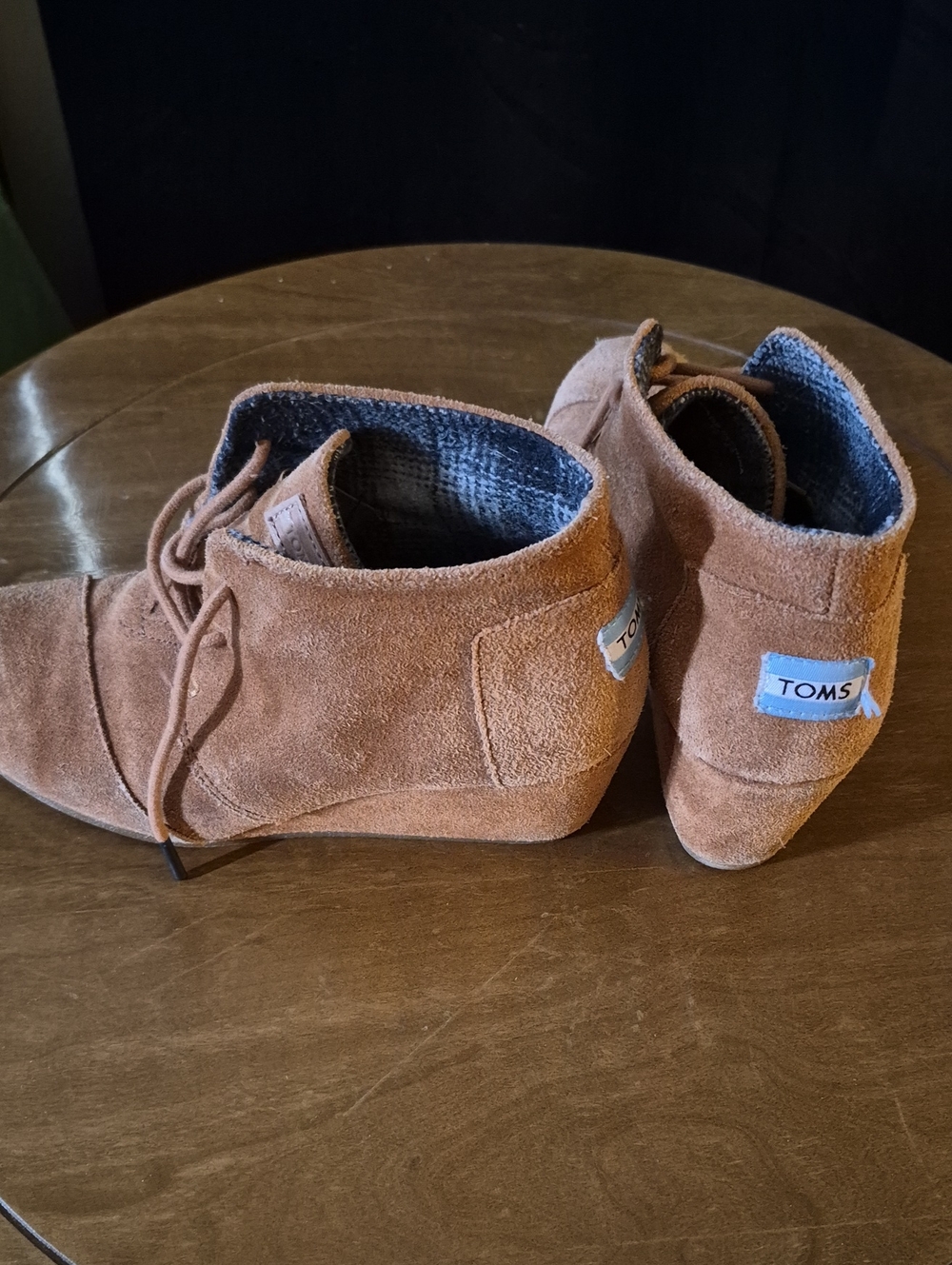 Toms Suede Lace-Up Wedge Booties - Chestnut Brown